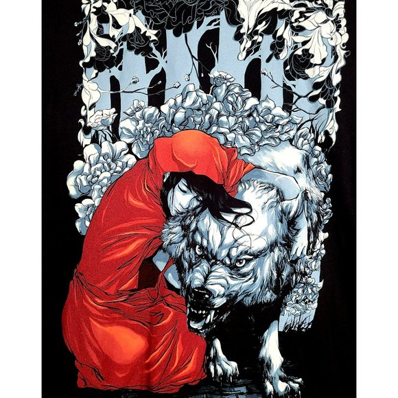 Design By Hümans DBH Red Riding Hood Big Bad Wolf Graphic Tee Shirt Sz LG - Picture 2 of 7